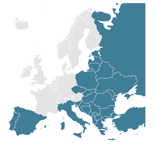 Map of Europe with scholarship countries highlighted
