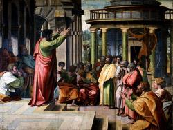 Raphael's 1515 painting of Paul preaching in Athens